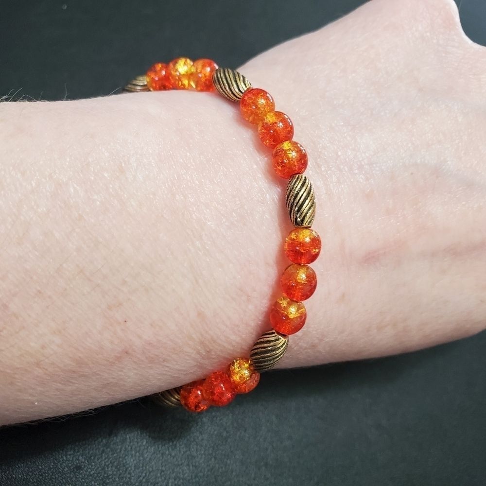 Alex and Ani gold tone bangle charm bracelet orange yellow